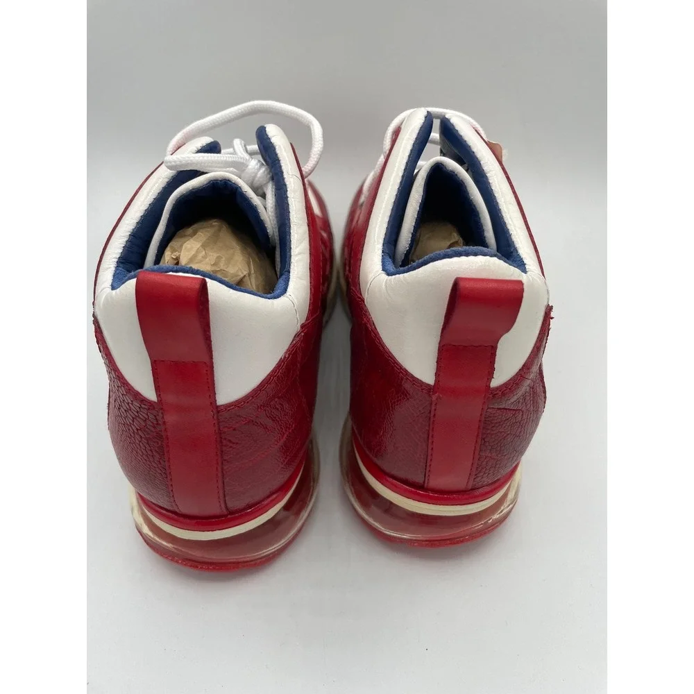 Belvedere Kevin Mens 9 White Red Genuine Ostrich Leg‎ Leather High Top Sneakers